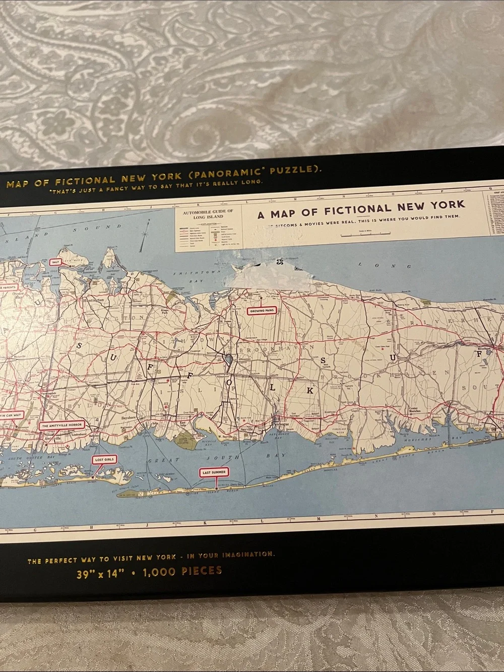 Map of Fictional New York Panoramic Puzzle by Brass Monkey 1000 Piece EUC
